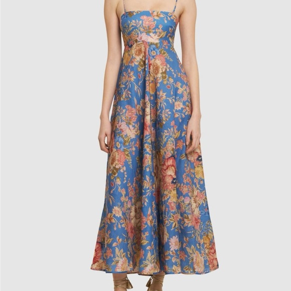 chinese dress ladies Zimmermann August Long Sleeve Mini Dress, Dusty Blue Floral, Size 4